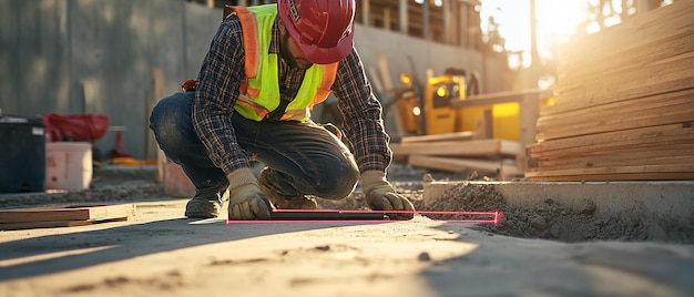 Construction Worker Using a Laser Level for Accurate Alignment