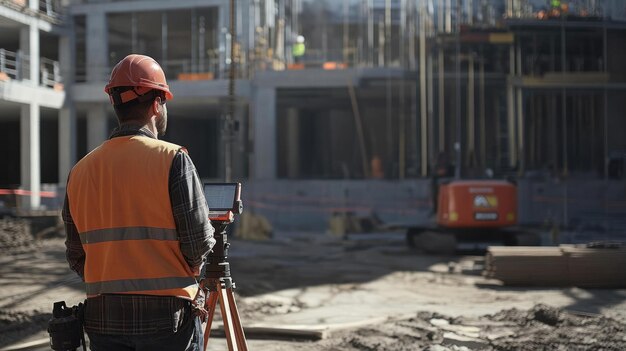 Photo construction worker using a surveying device