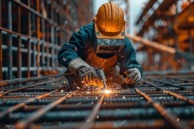 Construction Worker Using Welding Torch to Join Metal Parts