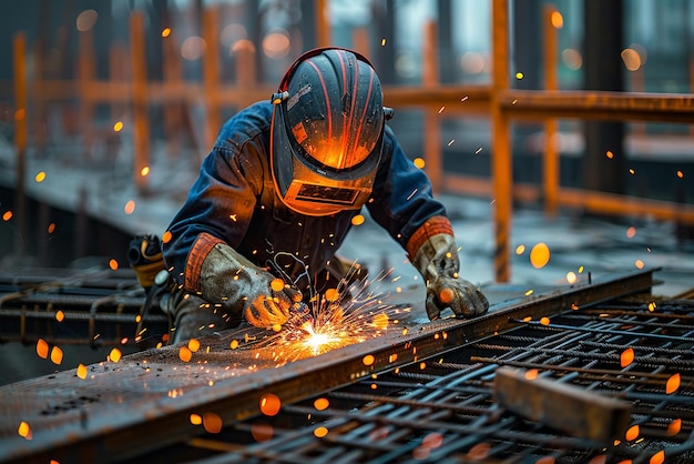 Construction Worker Using Welding Torch to Join Metal Parts