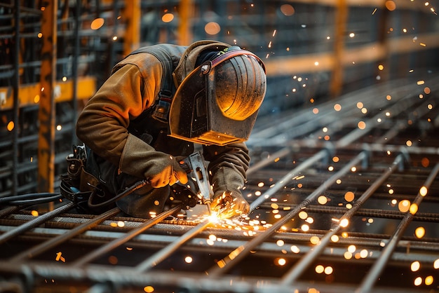 Construction Worker Using Welding Torch to Join Metal Parts