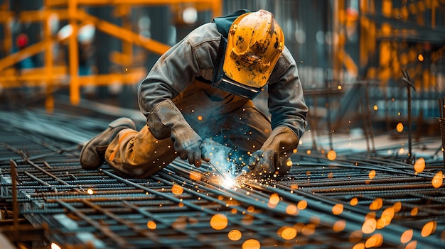 Construction Worker Using Welding Torch to Join Metal Parts