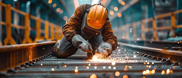 Construction Worker Using Welding Torch to Join Metal Parts