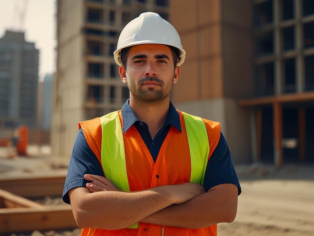 a construction worker wearing an orange vest with the number 1 on it