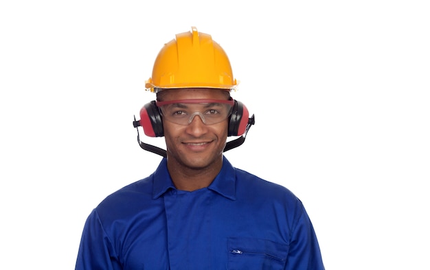 Construction worker with helmet and glasses