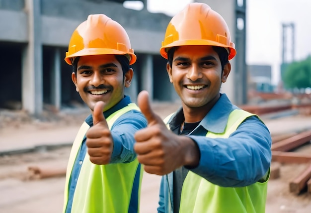 A construction worker with safety helmet looking at the construction site