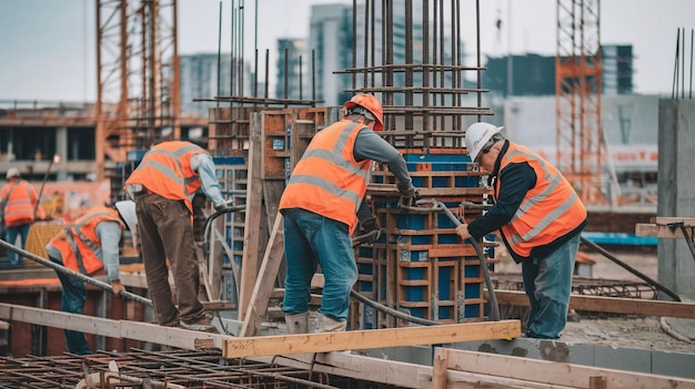 Photo construction workers are working on a building site