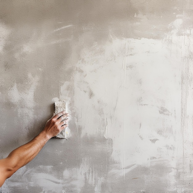 Construction Workers Hands Applying Plaster Skill in Action