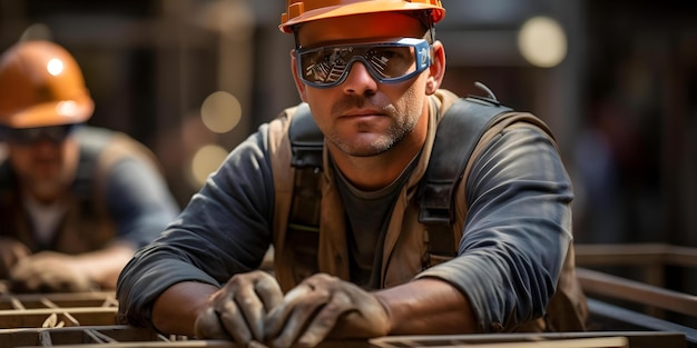 Construction workers in safety gear work on site securely Concept Construction Safety Worksite Security Protective Gear Construction Workers Onsite Procedures