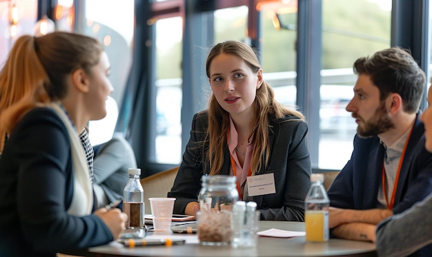 Photo consultancy team networking and sharing knowledge at a conference