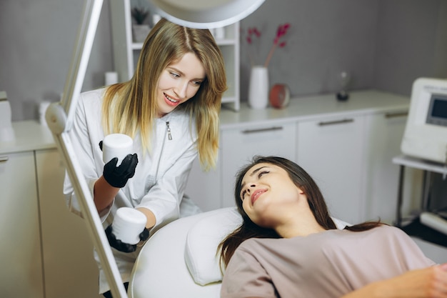 Consultation in cosmetology clinic.