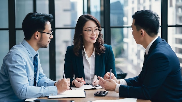 Consultation of male lawyers and business woman working and discussion having at law firm