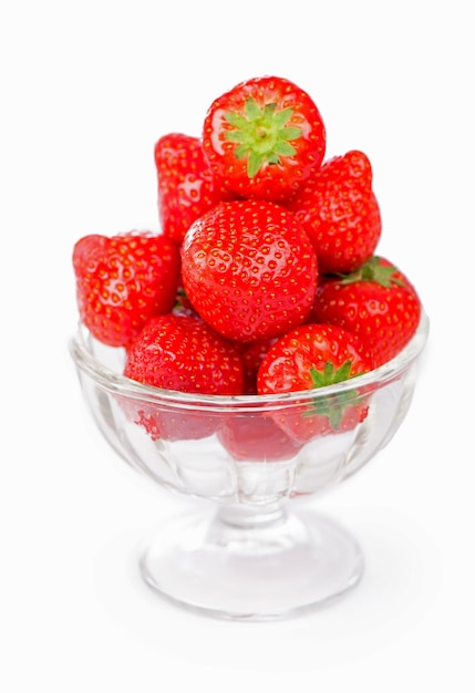 Container bowl with fresh strawberries on a white background