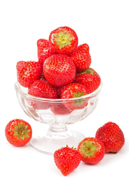 Container bowl with fresh strawberries on a white background