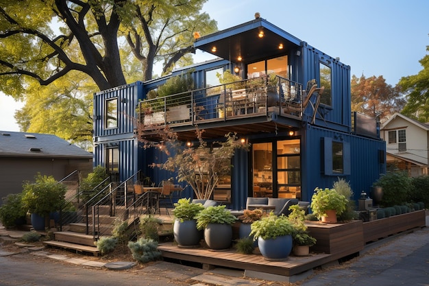 container box house in cool neighborhood with tre