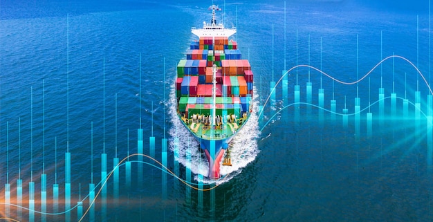 Container cargo ship global business logistics import export freight shipping transportation Container cargo ship analysis Big data visualization abstract graphic graph and chart information business