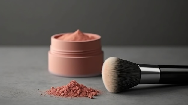 container of cheek powder cream and light lipstick generative AI