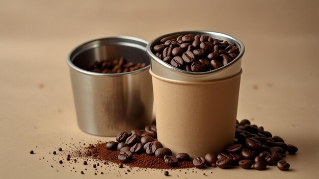 a container of coffee beans and a container of coffee beans