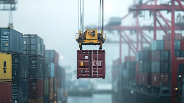 Photo container crane lifting cargo at harbor