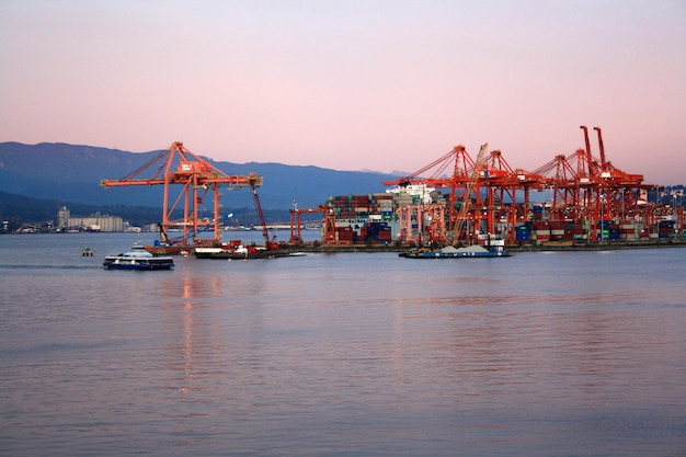 Container cranes in Vancouver Port British Columbia Canada