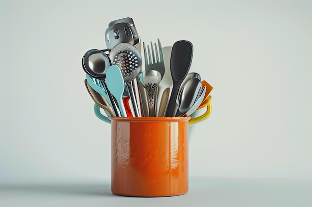 Photo a container of kitchen utensils with a white container with a spoon and a jar of kitchen utensils