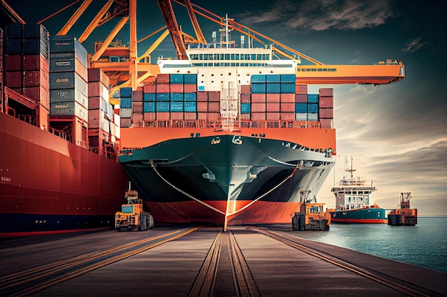 Container Ship Being Loaded and Unloaded