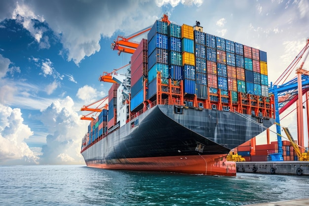 Container ship business logistic Container loading in cargo import and export concept