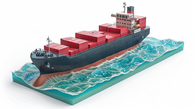 Container Ship Floating in Green Sea Maritime Business Transportation Concept