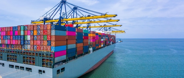 Container ship global business company freight shipping import export logistic and transportation by container ship Container ship cargo freight shipping maritime transport international worldwide