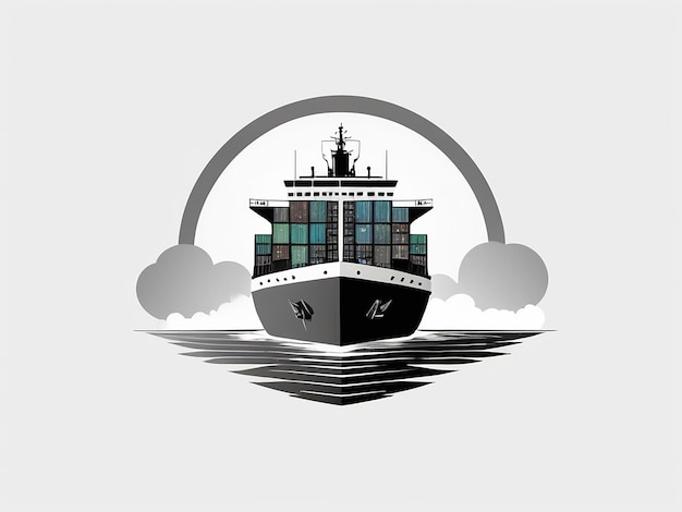 Container Ship Logo Monochrome Design Style isolated on a white background