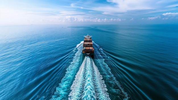 Container Ship Sailing Through Calm Ocean Waters