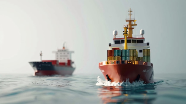 Container Ship and Tugboat Sailing in Sea Business