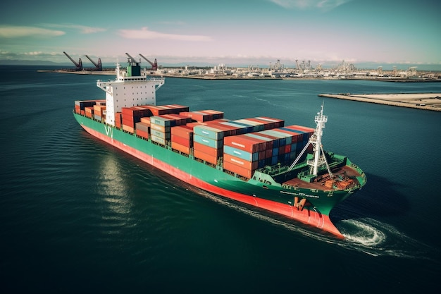 Container ship with cargo containers in the sea