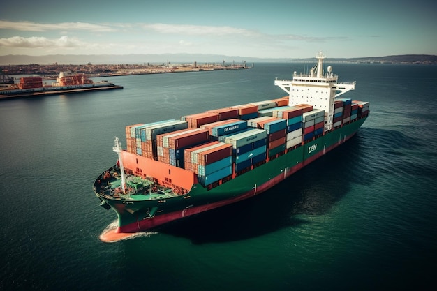 Container ship with cargo containers in the sea