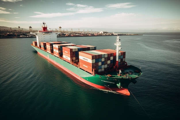 Container ship with cargo containers in the sea