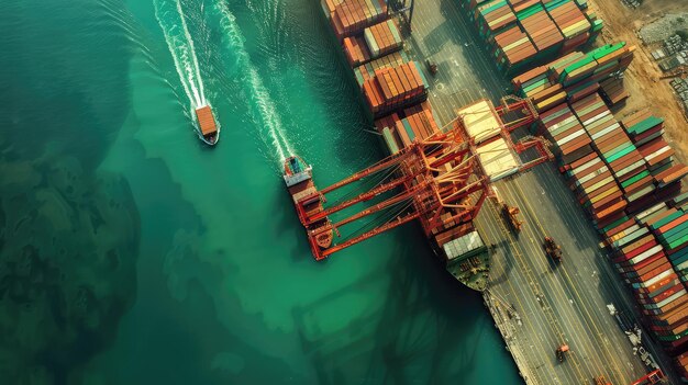 Photo container terminal seen from above showing a boat getting offloaded ar 169 style raw stylize 250 job