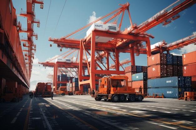 Container Terminal with Cranes in Action Generative AI