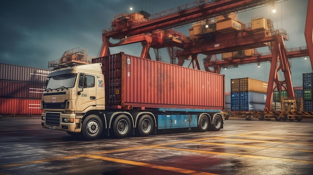 Container truck in ship port Ai Generated Image