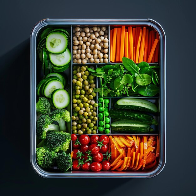 Photo a container of vegetables including beans carrots celery and beans