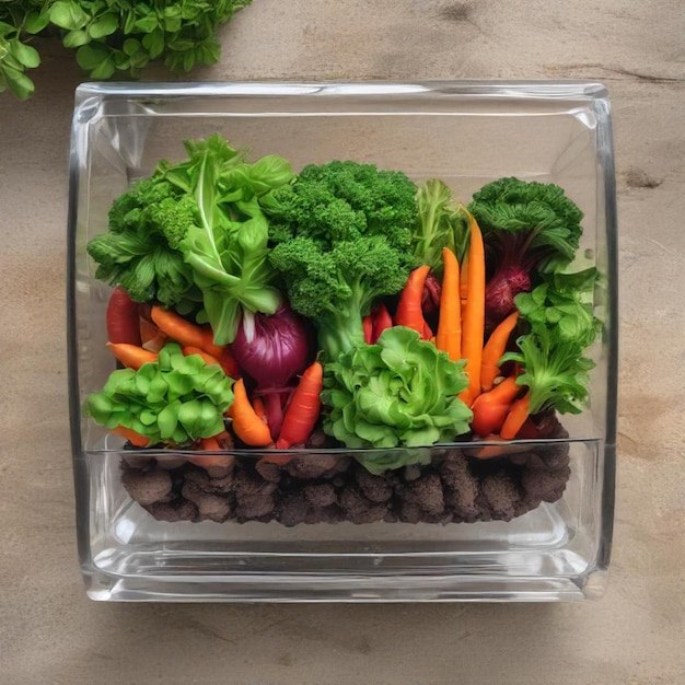 Photo a container of vegetables including broccoli carrots and kale