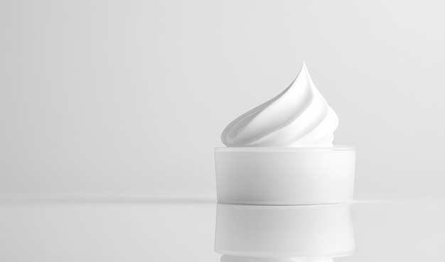 Photo a container with cosmetic product on a white surface with copy space