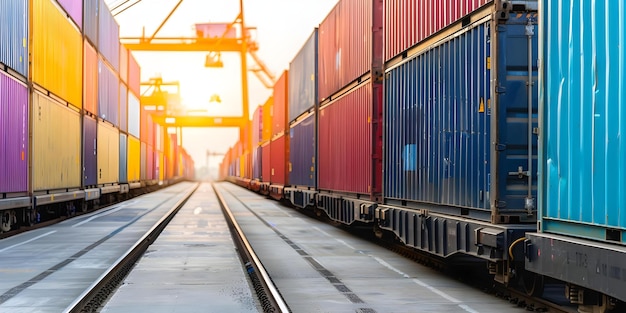 Containers loaded and unloaded at a cargo train depot for logistics support Concept Cargo Handling Train Depot Operations Logistics Support Container Loading Container Unloading