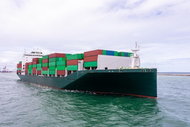 Containers ship corgo logistic transportation import export international sailing in sea