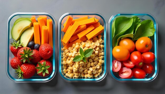 Photo containers of wellorganized meal prep with a healthy balance of proteins carbohydrates and veggie