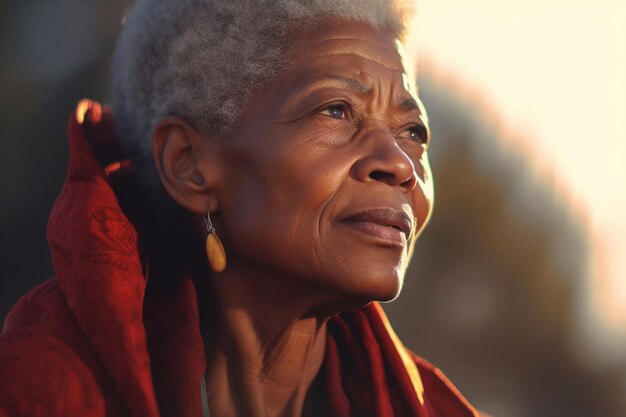 A contemplative black senior woman closing eyes in meditation Generative AI