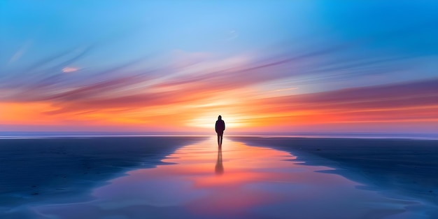 Contemplative stroll on a secluded beach at sunset Concept Secluded Beach Sunset Contemplation Strolling Serenity