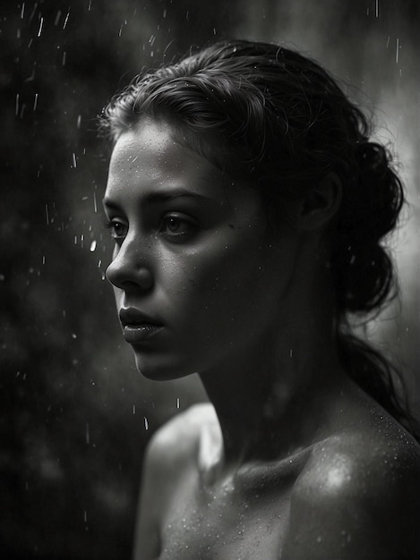 Contemplative Woman in Black and White Robe Looking Thoughtful Indoors