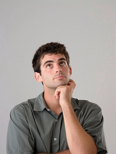 Contemplative Young Man Thinking Deeply with Pensive Expression