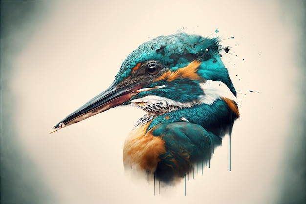 Contemporary abstract artwork double exposure kingfisher of and forest Superb