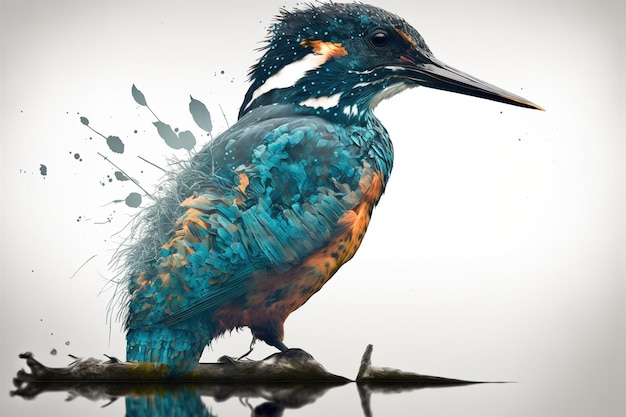 Contemporary abstract artwork double exposure kingfisher of and forest Superb